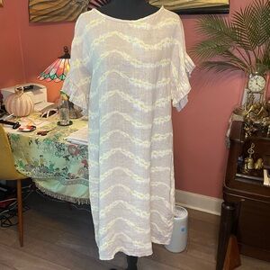 Sixty Days Made in Italy linen tan dres with yellow and white NWT $160 100 linen